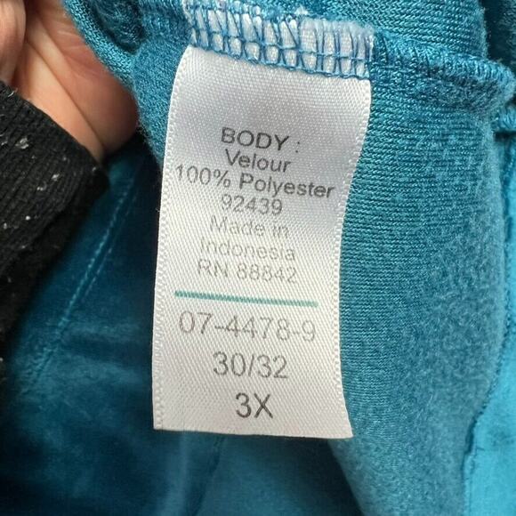 Woman Within Blouse Top 3X Velour Blue Green Three Quarter Sleeves Pullover - Picture 5 of 7